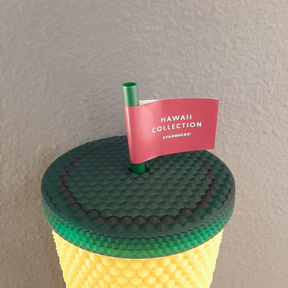 NEW Starbucks Cup Yellow 24 OZ Hawaii Collection with Straw Textured Pinapple - Picture 2 of 7